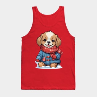 Cute Puppy in Winter Clothes Illustration Tank Top